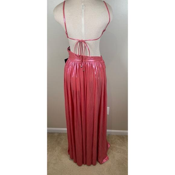 Retrofete Aglaia Cutout Ruched Metallic Lame Calypso Coral Maxi Dress Size Small - Picture 10 of 11